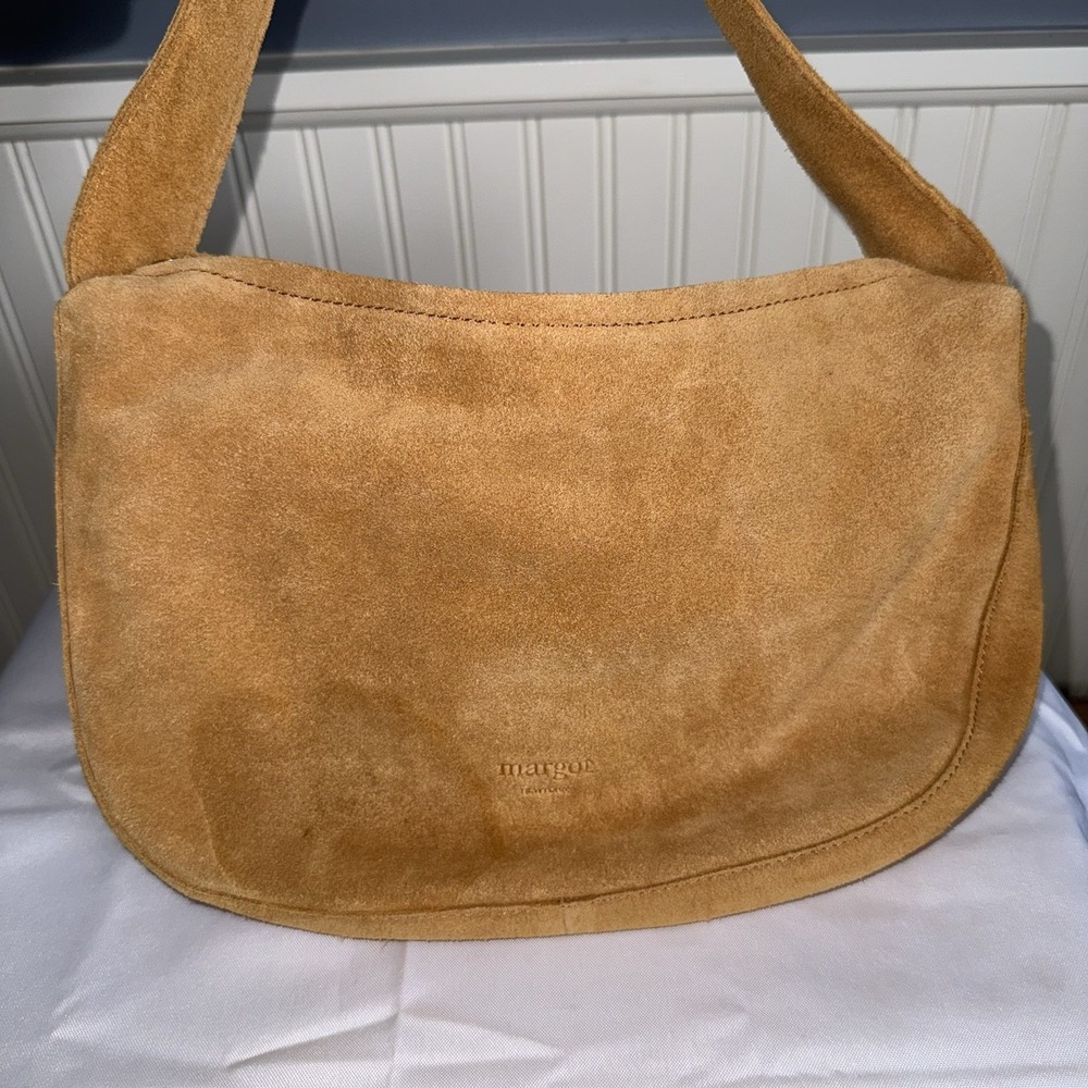 Margot New York CAMILA HOBO Suede Crescent Purse Shoulder Bag Light Brown Camel